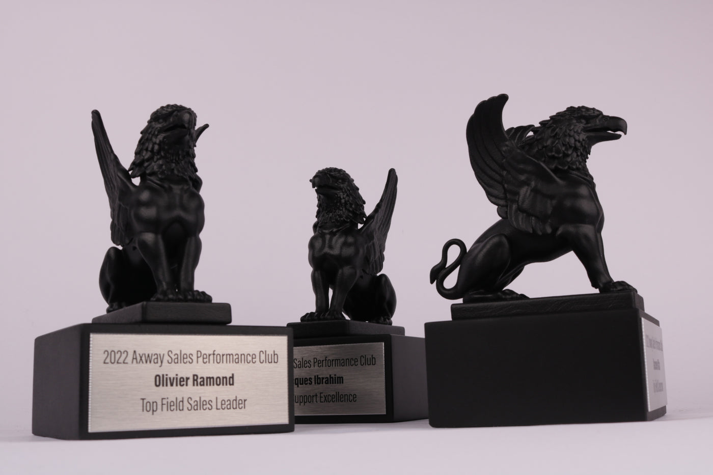 black trophy base with a black 3d printed lion