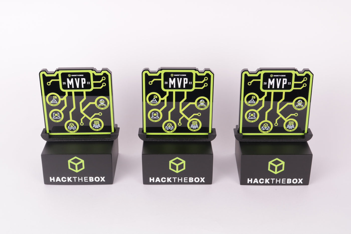 black based trophy with an acrylic trophy for hack the box