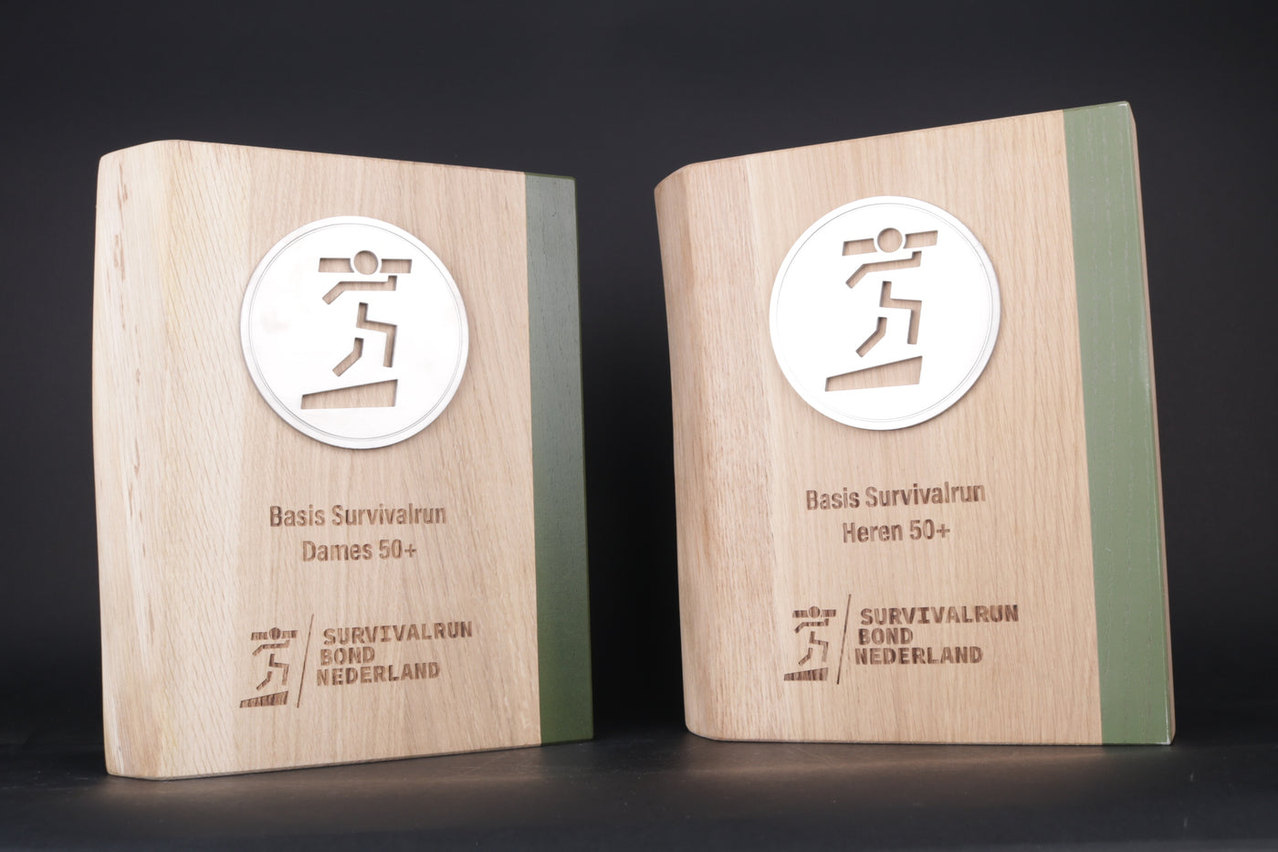 wooden logo with the white 3d printed logo from the survival bond for a custom trophy